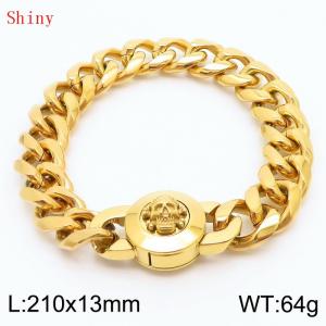 Fashionable and personalized stainless steel 210 × 13mm Cuban Chain Polished Round Buckle Inlaid Skull Head Charm Gold Bracelet - KB170931-Z