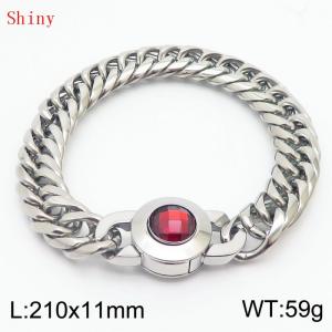 11mm Personalized Fashion Titanium Steel Polished Whip Chain Bracelet with Red Crystal Snap Buckle - KB170934-Z