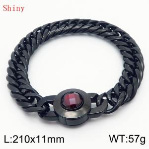11mm Personalized Fashion Titanium Steel Polished Whip Chain Bracelet with Red Crystal Snap Buckle - KB170935-Z