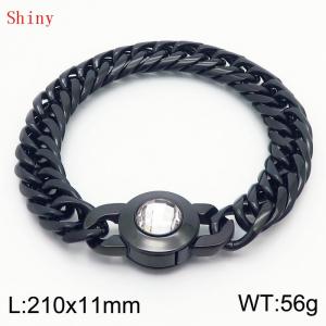 11mm Personalized Fashion Titanium Steel Polished Whip Chain Bracelet with White Crystal Snap Buckle - KB170938-Z