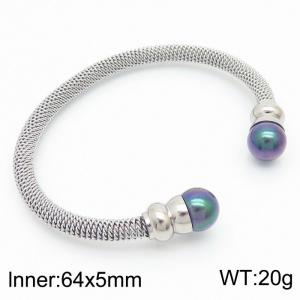 European and American minimalist fashion stainless steel twisted wire steel ball C-shaped opening adjustable charm mixed color bracelet - KB170980-QY