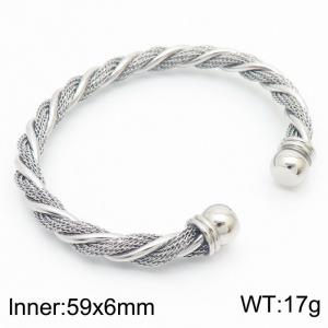 European and American minimalist and fashionable stainless steel twisted wire open bead adjustable charm silver bracelet - KB170991-QY