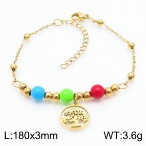 Fashion stainless steel 175 × 3mm Mix and match color beading with patchwork bead chains hanging on the Tree of Life accessory gold bracelet - KB171019-TJG