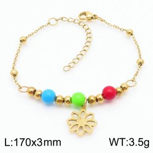 Fashion stainless steel 175 × 3mm Mix and match color beaded patchwork bead chain hanging hollow lotus shaped accessory gold bracelet - KB171021-TJG