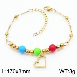 Fashion stainless steel 175 × 3mm Mix and match color beaded patchwork bead chain hanging hollow lotus shaped accessory gold bracelet - KB171023-TJG