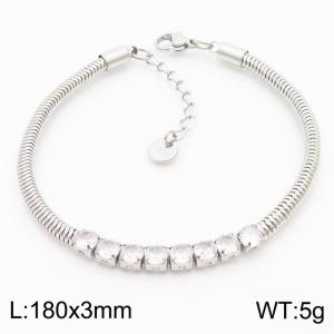 Simple stainless steel snake bone chain with diamond inlaid women's bracelet - KB171028-WGTH