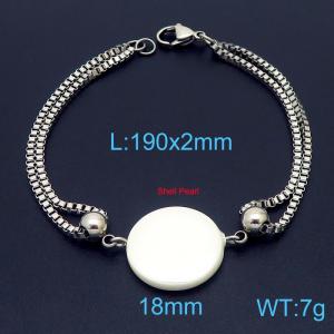 190mm Women Stainless Steel Box Chain Bracelet with Round Shell Pearl Charm - KB171183-Z