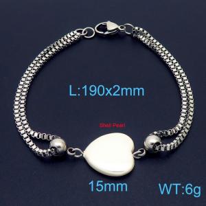 190mm Women Stainless Steel Box Chain Bracelet with Love Heart Shell Pearl Charm - KB171185-Z