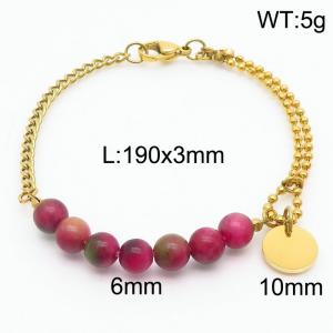 Stainless steel mixed chain connection 6mm gradient pink handmade beaded circular logo pendant with lobster clasp fashionable gold bracelet - KB171220-Z