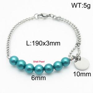 Stainless steel mixed chain connection 6mm deep blue handmade beaded circular logo pendant with lobster clasp fashionable silver bracelet - KB171221-Z