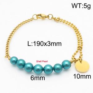 Stainless steel mixed chain connection 6mm deep blue handmade beaded circular logo pendant with lobster clasp fashionable gold bracelet - KB171222-Z