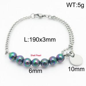 Stainless steel mixed chain connection 6mm colorful handmade beaded circular logo pendant with lobster clasp fashionable silver bracelet - KB171227-Z