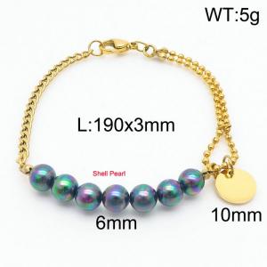Stainless steel mixed chain connection 6mm colorful handmade beaded circular logo pendant with lobster clasp fashionable gold bracelet - KB171228-Z