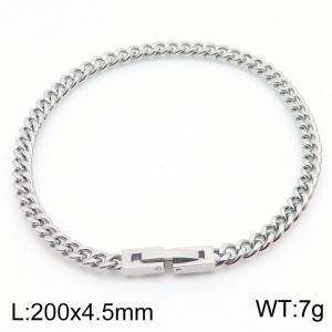 200x4.5mm Silver Simple Buckle Cuban Chain Stainless Steel Bracelet Unisex Party Jewelry - KB171286-Z