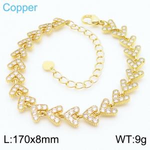 European and American fashion stainless steel studded with diamond pointed heart-shaped temperament gold bracelet - KB179522-TJG