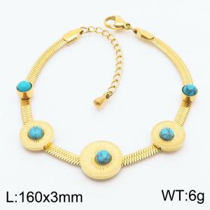 3mm Snake Chain with Turkey Blue Stone Charm Bracelet For Women Stainless Steel Bracelet Gold Color - KB179541-HM