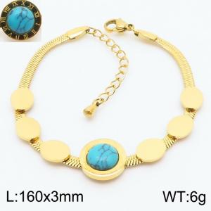 3mm Snake Chain with Turkish Stone and Gold Blank Charm Bracelet For Women Stainless Steel Bracelet Gold Color - KB179543-HM