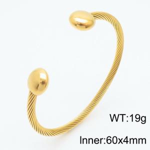 Japanese and Korean style steel wire golden round bead open stainless steel men's bracelet - KB179569-TSC