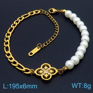 Cold wind pearl splicing gold chain stainless steel bracelet - KB179796-SP