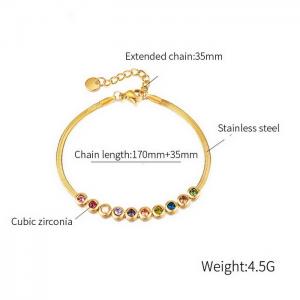 Colored Zircon Snake Bone Chain Premium Gold Titanium Steel Bracelet - KB179827-WGTY