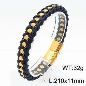 Stainless Steel Cowhide Braid Bracelet Gold Color - KB179967-YA