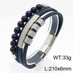 Stainless Steel Cowhide Bracelet With Beads Silver Color - KB179981-YA