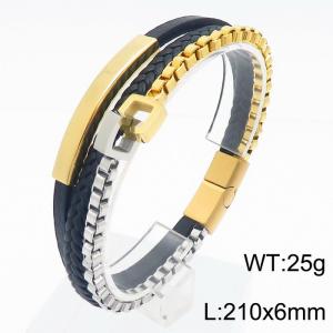 21cm stainless steel chain splicing gold silver personalized leather bracelet - KB179998-YY