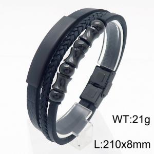 21cm stainless steel plated black accessory woven multi-layer stainless steel leather bracelet - KB180006-YY