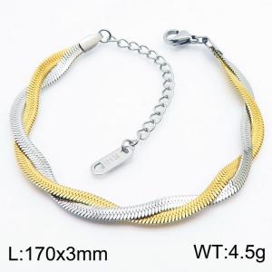 Two strand braided fishbone shaped stainless steel bracelet - KB180257-WGMJ