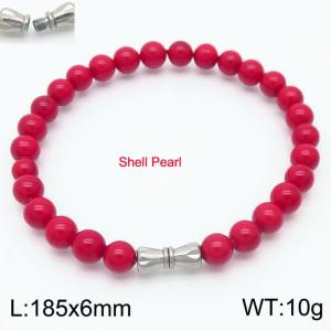 Personalized cylindrical threaded buckle handmade DIY red Shell pearls stainless steel men's and women's bracelet - KB180303-Z