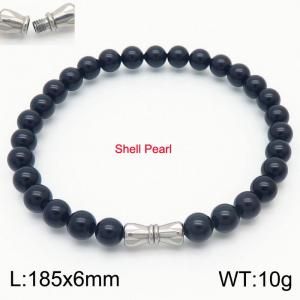 6mm Personalized cylindrical threaded buckle handmade DIY black shell pearl stainless steel men and women's bracelet - KB180306-Z