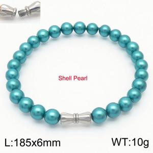 6mm Personalized cylindrical threaded buckle handmade DIY green shell pearl stainless steel men and women's bracelet - KB180307-Z