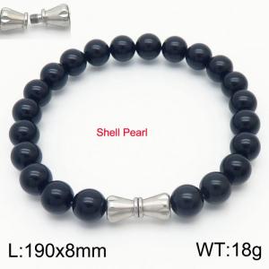 8mm Personalized cylindrical threaded buckle handmade DIY black shell pearl stainless steel men and women's bracelet - KB180309-Z