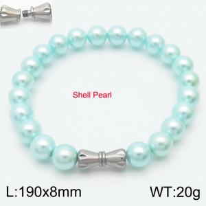 8mm Personalized cylindrical threaded buckle handmade DIY blue shell pearl stainless steel men and women's bracelet - KB180311-Z