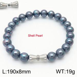 8mm Personalized cylindrical threaded buckle handmade DIY colorful shell pearl stainless steel men and women's bracelet - KB180313-Z