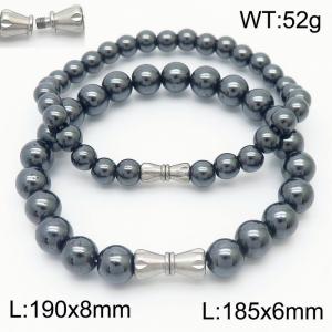 6mm/8mm Personalized cylindrical threaded buckle handmade DIY gray iron stone stainless steel men and women's beaded bracelet - KB180317-Z