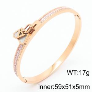 5mm Zircon with Lock Charm Bangle Women Stainless Steel Bracelet Rose Gold Color - KB180766-KL