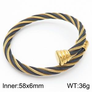 Fashionable stainless steel black gold twisted silk hemp rope bracelet - KB181310-XY