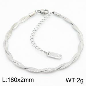 180x2mm Stainless Steel Braided Herringbone Necklace for Women Silver - KB181314-Z