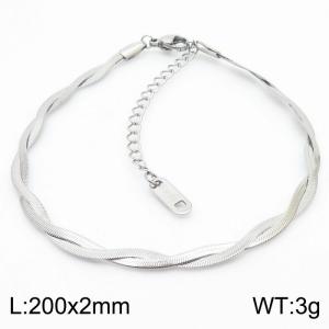 200x2mm Stainless Steel Braided Herringbone Necklace for Women Silver - KB181315-Z