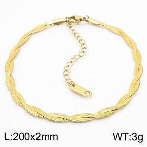 200x2mm Stainless Steel Braided Herringbone Necklace for Women Gold - KB181317-Z