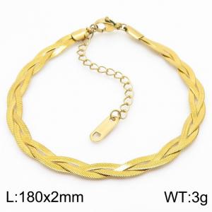 180x2mm Stainless Steel Braided Herringbone Necklace for Women Gold - KB181321-Z