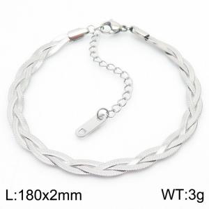 180x2mm Stainless Steel Braided Herringbone Necklace for Women Silver - KB181322-Z