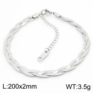200x2mm Stainless Steel Braided Herringbone Necklace for Women Silver - KB181324-Z