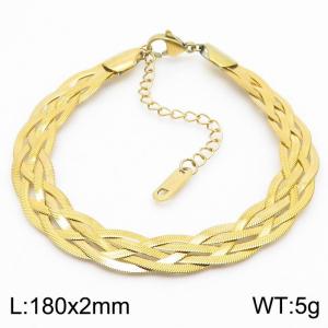 180x2mm Stainless Steel Braided Herringbone Necklace for Women Gold - KB181326-Z