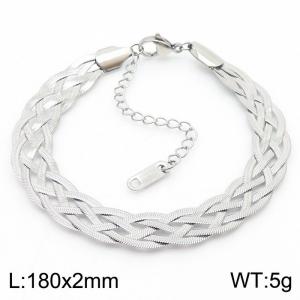 180x2mm Stainless Steel Braided Herringbone Necklace for Women Silver - KB181327-Z