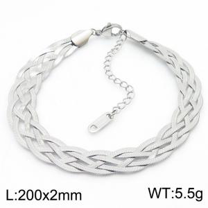 200x2mm Stainless Steel Braided Herringbone Necklace for Women Silver - KB181329-Z