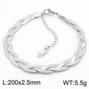 200x2.5mm Stainless Steel Braided Herringbone Necklace for Women Silver - KB181341-Z