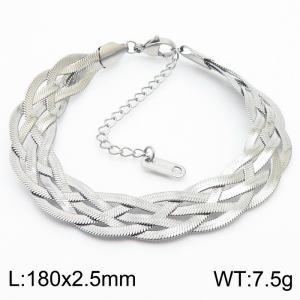 180x2.5mm Stainless Steel Braided Herringbone Necklace for Women Silver - KB181342-Z