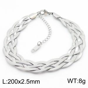 200x2.5mm Stainless Steel Braided Herringbone Necklace for Women Silver - KB181344-Z